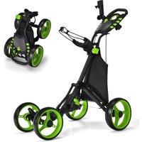 Gymax Golf Push Pull Cart Lightweight Folding Golf Push Trolley 4 Wheels in Green