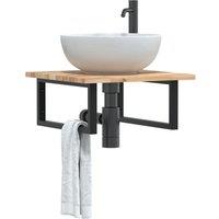 Berkfield Home Basin Shelf Wall Mounted Steel & Solid Wood Acacia in Brown