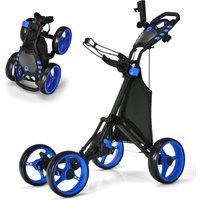 Gymax Golf Push Pull Cart Lightweight Folding Golf Push Trolley 4 Wheels in Blue