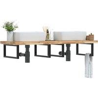 Berkfield Home Basin Shelf Wall Mounted Steel & Solid Wood Acacia in Brown