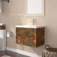 Berkfield Home Sink Cabinet with Built-in Basin Smoked Oak Engineered Wood in Brown