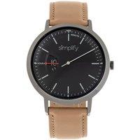 Simplify The 6500 Leather-Band Watch in Beige