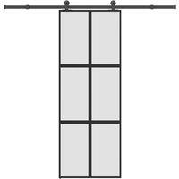 Berkfield Home Sliding Door with Hardware Set 76x205 cm Tempered Glass&Aluminium in Black