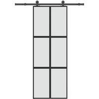 Berkfield Home Sliding Door with Hardware Set 76x205 cm Tempered Glass&Aluminium in Black