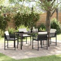 Berkfield Home 5 Piece Garden Dining Set with Cushions Black Poly Rattan