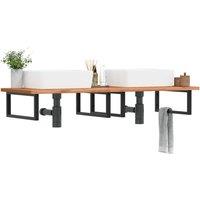 Berkfield Home Basin Shelf Wall Mounted Steel & Solid Wood Beech in Brown