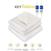 MONHOUSE Fleece Electric Heated Under Blanket - Controller & 9 Heat Settings in White | Size: King