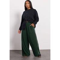 Yours Women's Wide Leg Trousers in Dark Green | Size: 20