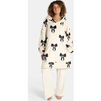 OHS Women's Bows Sherpa Fleece Loungewear Thermal Winter Hoodie Blanket in White