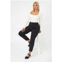 Yours Women's Wash Denim Boyfriend Jeans in Black | Size: 28