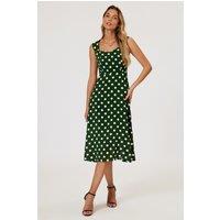 FS Collection Women's Polka Dot Print Heart Neck Midi Green | Size: Small