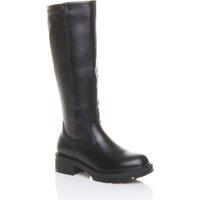 AJVANI Women's Low Heel Chunky Sole Zip Stretchy Elastic Riding Calf Boots in Black | Size: 4