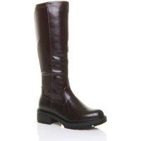 AJVANI Women's Low Heel Chunky Sole Zip Stretchy Elastic Riding Calf Boots in Brown | Size: 7