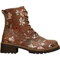 IVACHY Women's Floral Lace-Up Ankle Boots with Side Zip in Tan | Size: 7.5