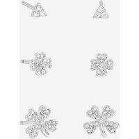 Simply Silver Women's Sterling Silver 925 Polished & Cubic Zirconia Clover Earrings - Pack of 3