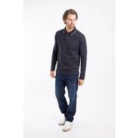 Weird Fish Men's Theo Cotton Textured Jersey Long Sleeve Polo in Midnight | Size: 3XL