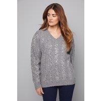 Wallis Women's Christmas Sequin Knitted Jumper in Grey Marl | Size: Medium