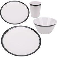 Neel Blue 16 Pieces Melamine Dinner Set - Plates, Dessert Plates, Bowls & Cups, Swirl Design in White