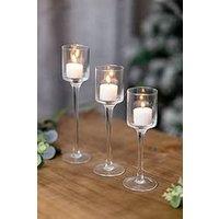 Marco Paul Set of 3 Tall Glass Tealight Holder Pillar Candle Holder in Clear