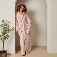 OHS Teddy Marl Full Length Dressing Gown Bathrobe Loungewear in Baby Pink