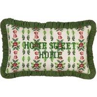 Furn Feeoni Home Sweet Home Floral Cotton Cushion in Green | Size: 30 cm x 50 cm