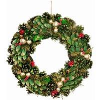 Samuel Alexander 50cm Bauble & Pinecone Hanging Christmas Wreath with Red Berries in Green