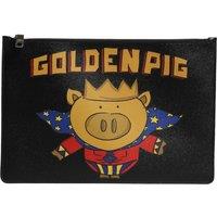 Leather Golden Pig Print Clutch Pouch Bag- Black Clutches