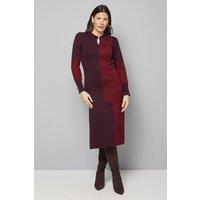 Wallis Women's Collared Geo Knitted Dress in Burgundy | Size: Small