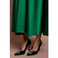 Coast Women's Wide Fit Livvy Velvet Brooch Detail High Heel Stiletto Court Shoes in Emerald | Size: 4
