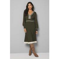 Wallis Women's Zip Front Pleated Knitted Midi Dress in Khaki | Size: Medium
