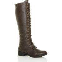 AJVANI Women's Lace Up Calf Zip Biker Military Boots in Brown | Size: 4