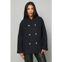 Wallis Women's Petite Grown On Neck Peacoat in Navy | Size: 10