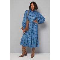 Wallis Women's Printed Pleat Detail Shirt Dress in Blue | Size: 14