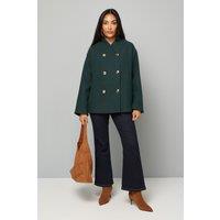Wallis Women's Petite Grown On Neck Peacoat in Green | Size: 16