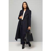 Wallis Women's Petite Belted Maxi Coat in Navy | Size: 14