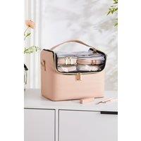 SHEONLY Pink Portable Makeup Train Case with 4 Clear Bags & Adjustable Dividers