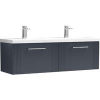 Balterley Wall Hung 2 Drawers Vanity Unit - 2 Ceramic Basin 1200mm, Satin Dark Grey