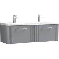 Balterley Wall Hung 2 Drawers Vanity Unit - 2 Ceramic Basin 1200mm, Satin Grey