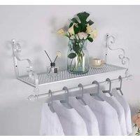 Living and Home 28 x 60cm Wall Mounted Metal Clothes Garment Rack Shop Display Shelf with Holder in White | Size: 28 x 60 cm