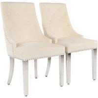 Groundlevel Set Of 2 Plush Velvet Dining Chairs with Lion Head Knocker in Natural