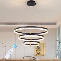 Black Dimmable LED 3-Ring Acrylic Crystal Pendant Light