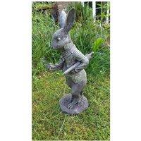 Inspirational Gifting White Rabbit Garden Sculpture Decoration Ornament in Grey