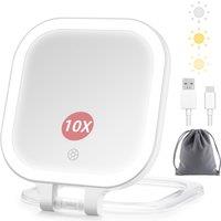 Vanexiss Rechargeable Double-Sided Travel Makeup Mirror with 10X Light in White