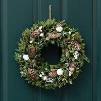Scottish Everlastings Ltd 38cm Faux Cotton Ball Wood Shaven Wreath in White