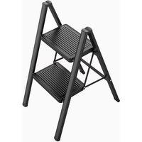 Gr8 Home 2 Step Ladder Black Folding Stool Non Slip Heavy Duty Carbon Steel Lightweight
