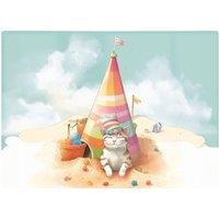 Warren Reed - Designer Cat On A Beach Holiday Glass Chopping Board in Yellow