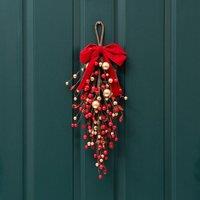 Scottish Everlastings Ltd 52cm Red Bauble & Berry Teardrop Wreath (Swag)