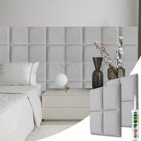 Novecrafto Set of 4 Soft Velvet Upholstered Wall Panels 30x30cm with Adhesive in Grey | Size: 30x30 cm