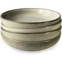 Scandi Home Set of 4 Large Pasta Bowls - Ceramic Stoneware - Beige Reactive Glaze - 22cm