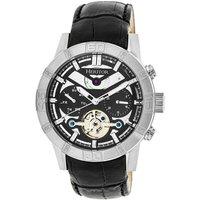 Heritor Automatic Men's Hannibal Semi-Skeleton Leather-Band Watch in Silver